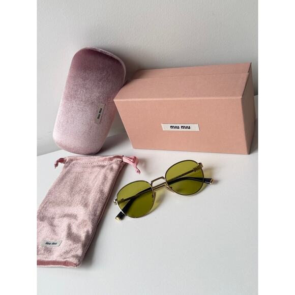NEW Miu Miu MU55ZS Gold Green Tinted Metal Sunglasses $548 main image 7